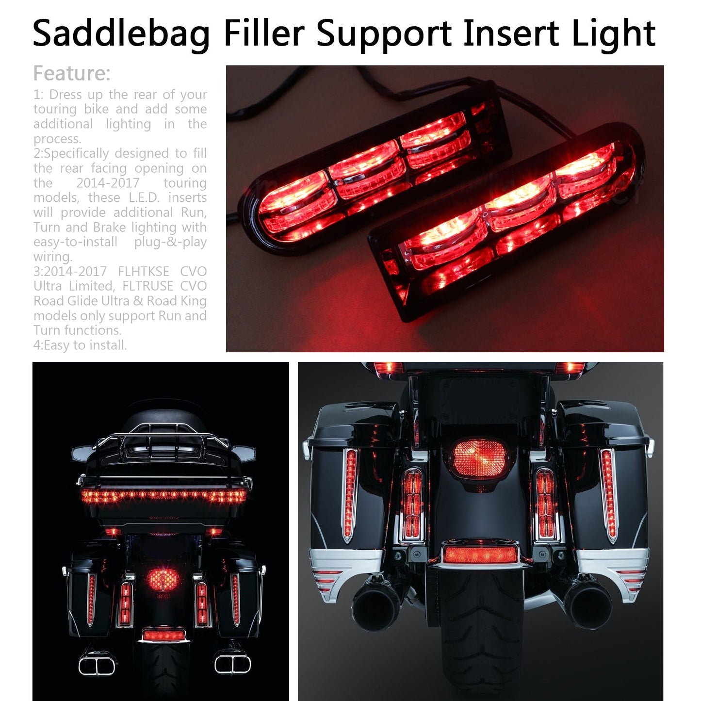 Le migliori offerte per LED Inserts Bisaccia Filler supporto luci per Harley Touring Electra Glide 14+