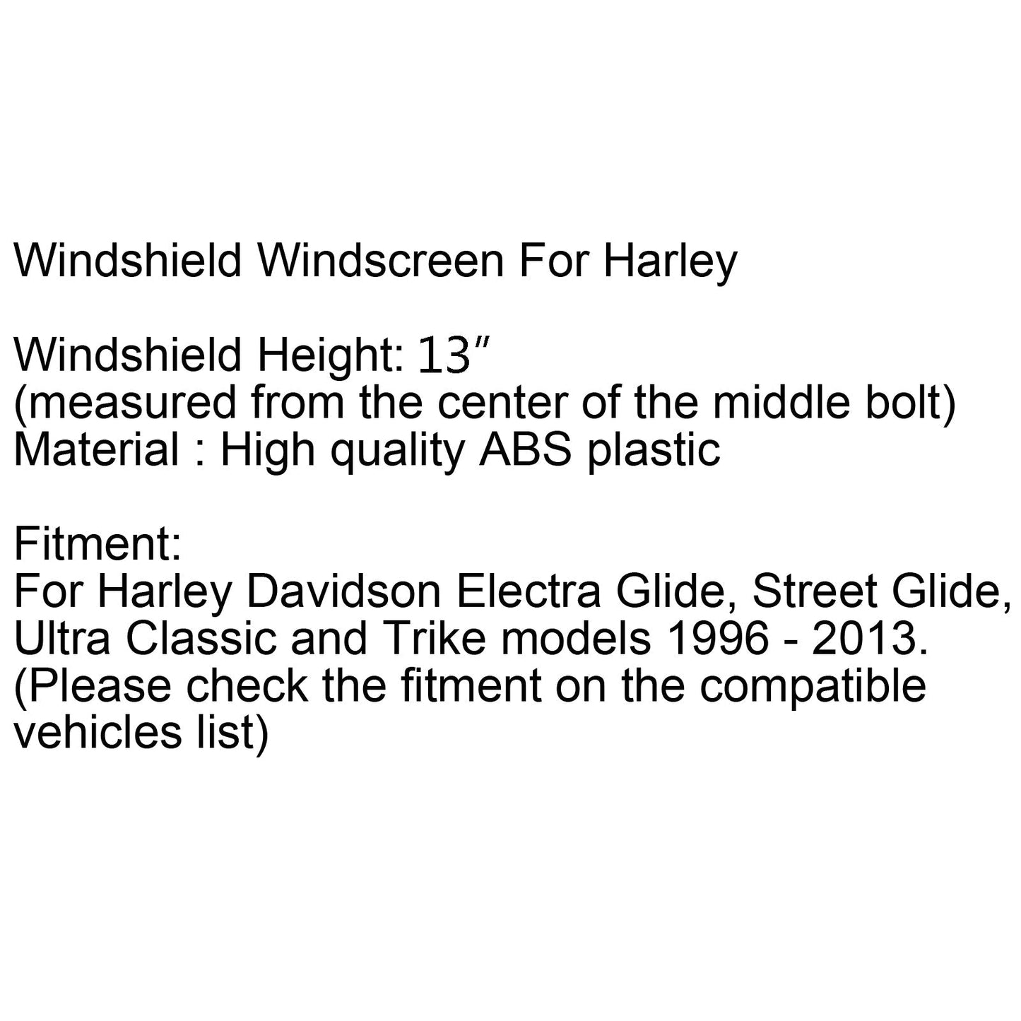 13 Parabrezza in ABS per Touring Street Glide Ultra Classic Trike 1996-2013 Generico