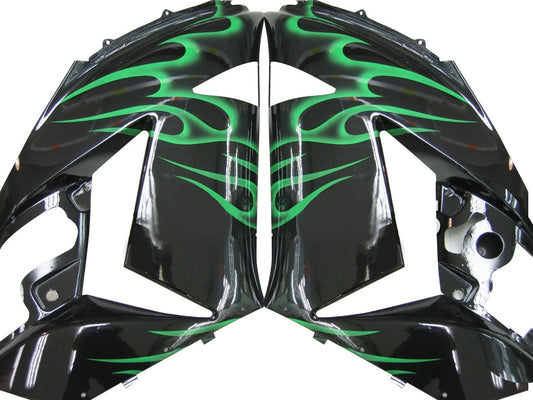 Carene 2006-2011 Kawasaki ZX14R Black & Green Flame Ninja ZX14R Racing Generico
