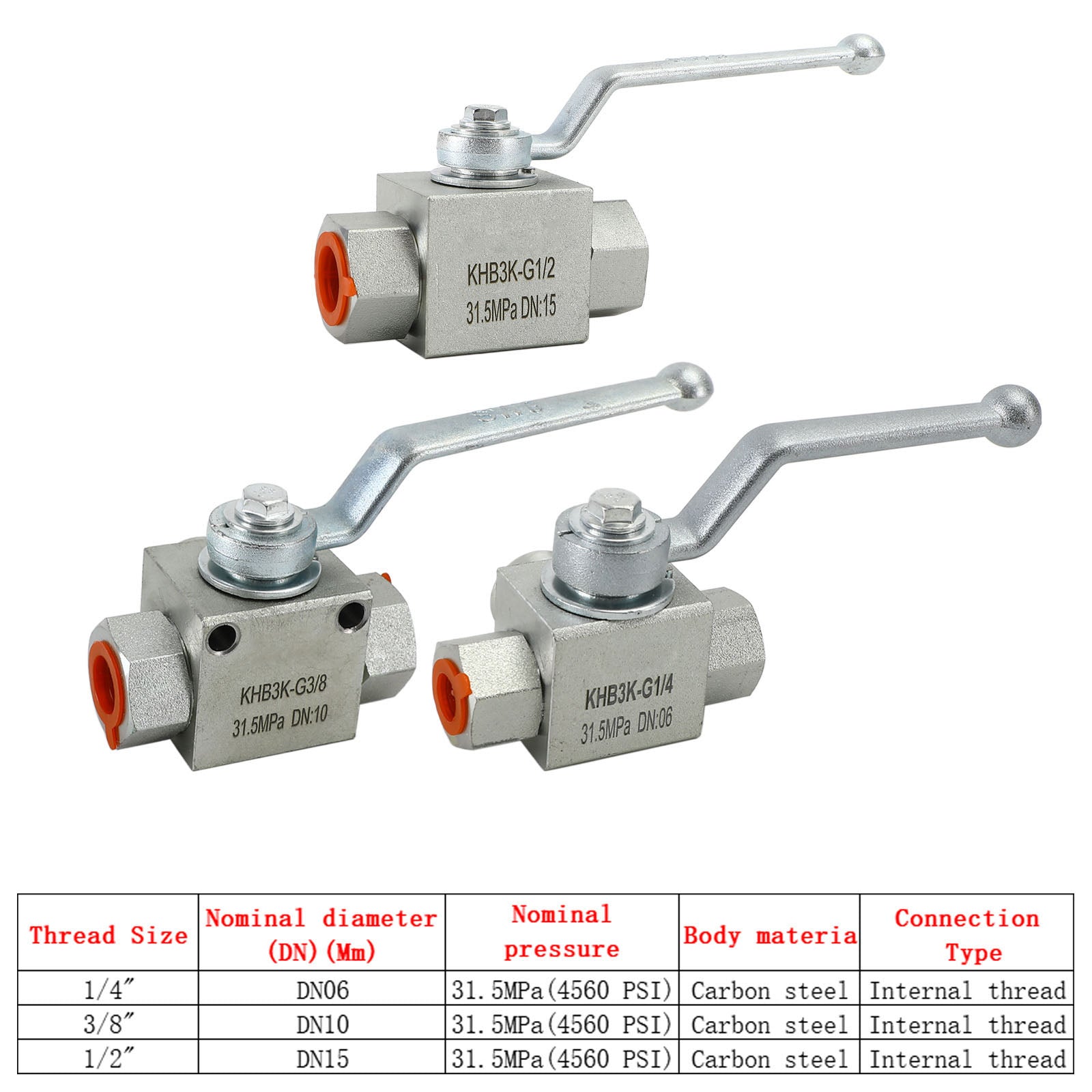 Valvola A Sfera Idraulica 3 Vie 3/4 NPT 5800 PSI – Acciaio Al Carbonio, Manuale, KHB3K-NPT3/4-L
