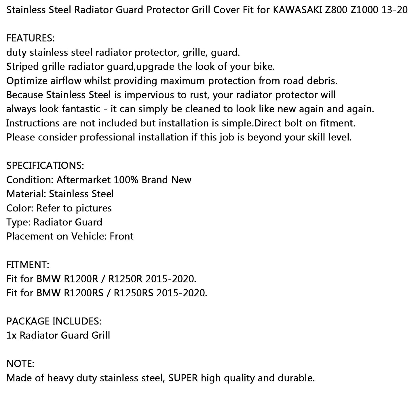 Coperchio protezione radiatore nero adatto per BMW R1200RS R1250RS R1200R 15-20 Genenic nero