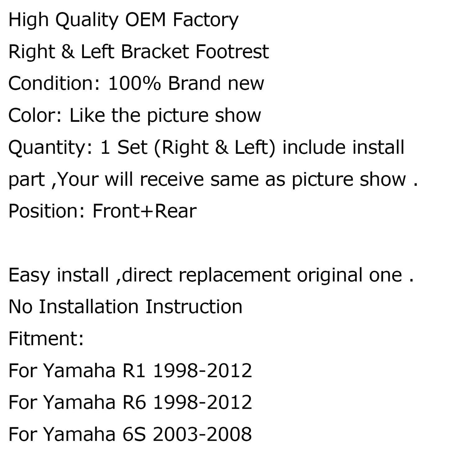 Pedane anteriori e posteriori Pedane in alluminio Passeggero per Yamaha R1 R6 98-12 R6S Generico