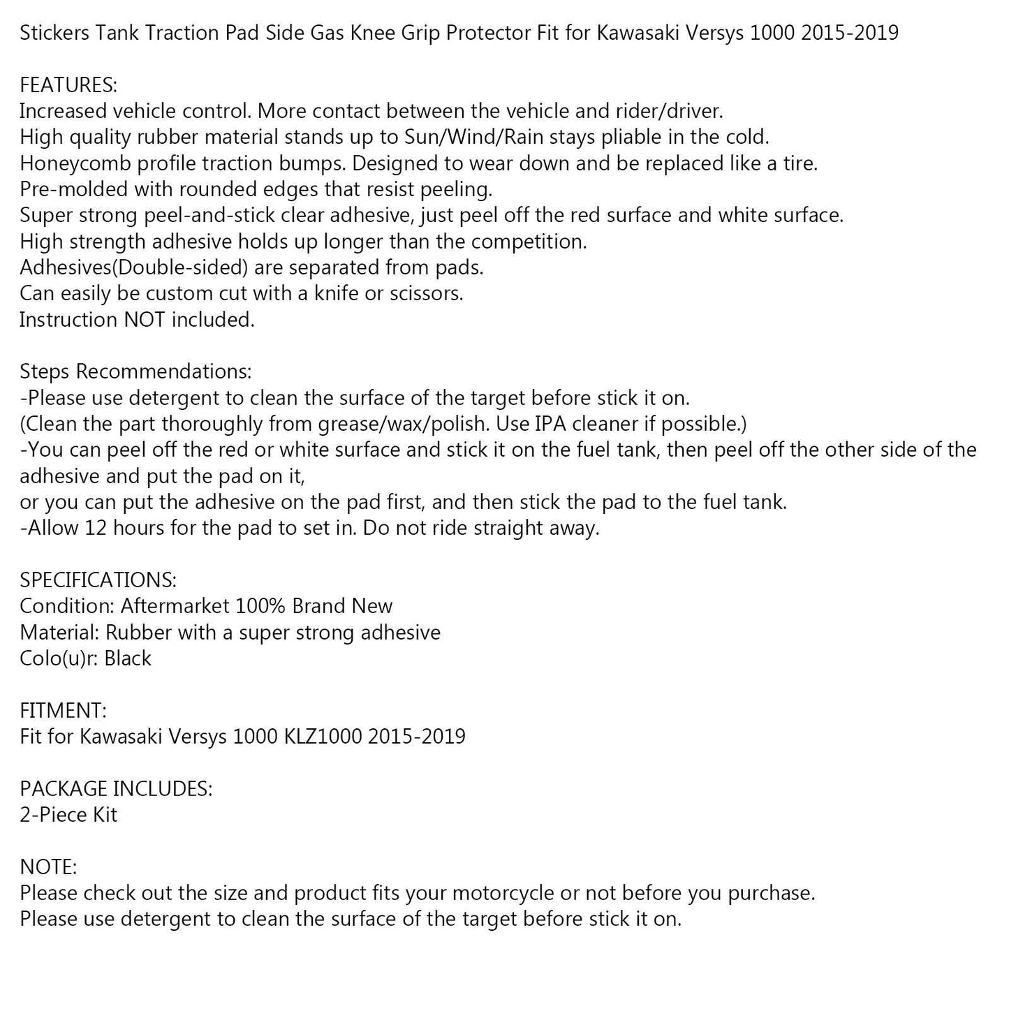 Paraserbatoio Traction Grip Protector Kit in 2 pezzi adatto per Kawasaki Versys 1000 15-19 Generico