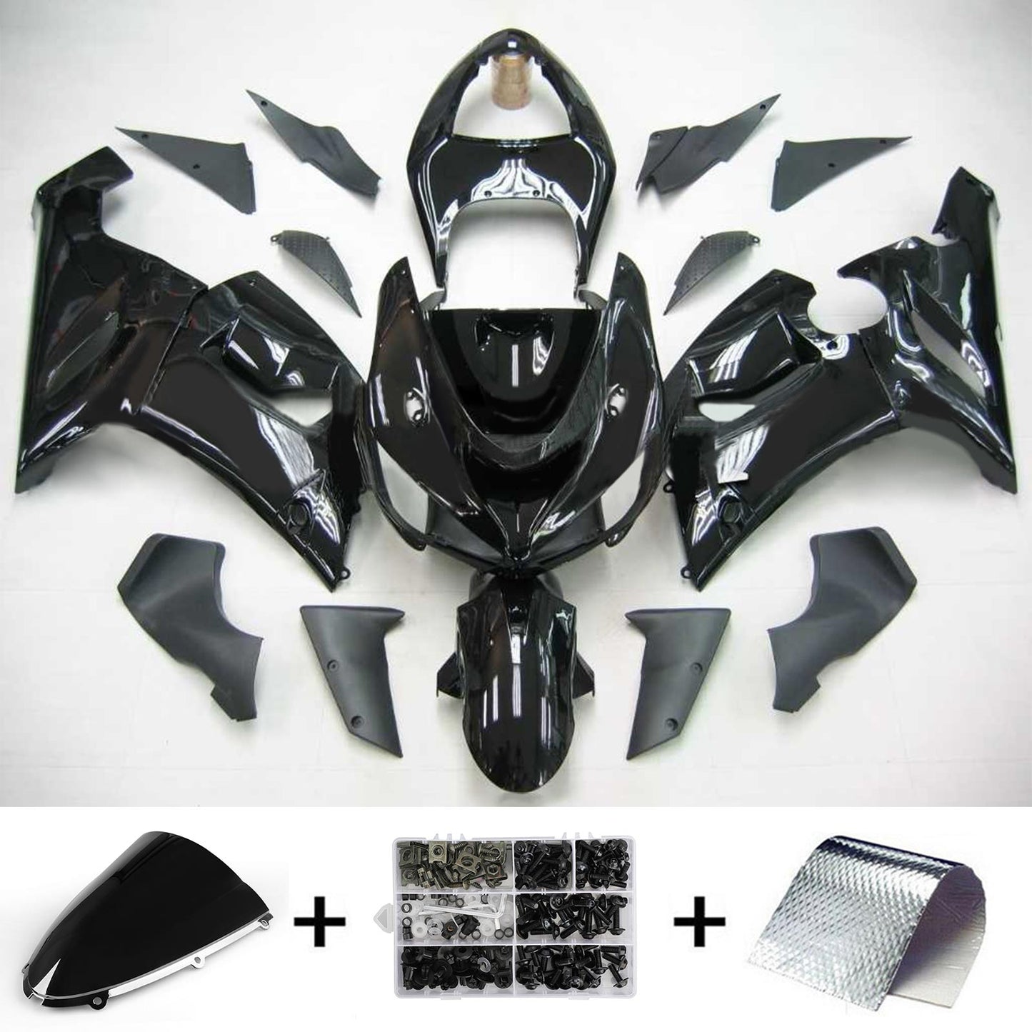 Amotopart Kawasaki 2005-2006 ZX6R 636 All Black Fearing Kit