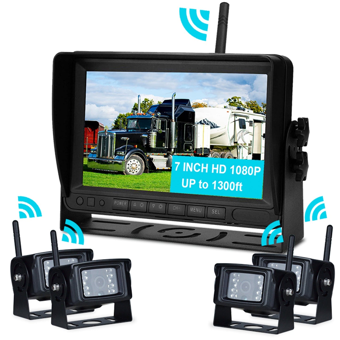 Kit telecamera di backup per retrovisione AHD 1080P wireless con display da 7 pollici per rimorchio per camion