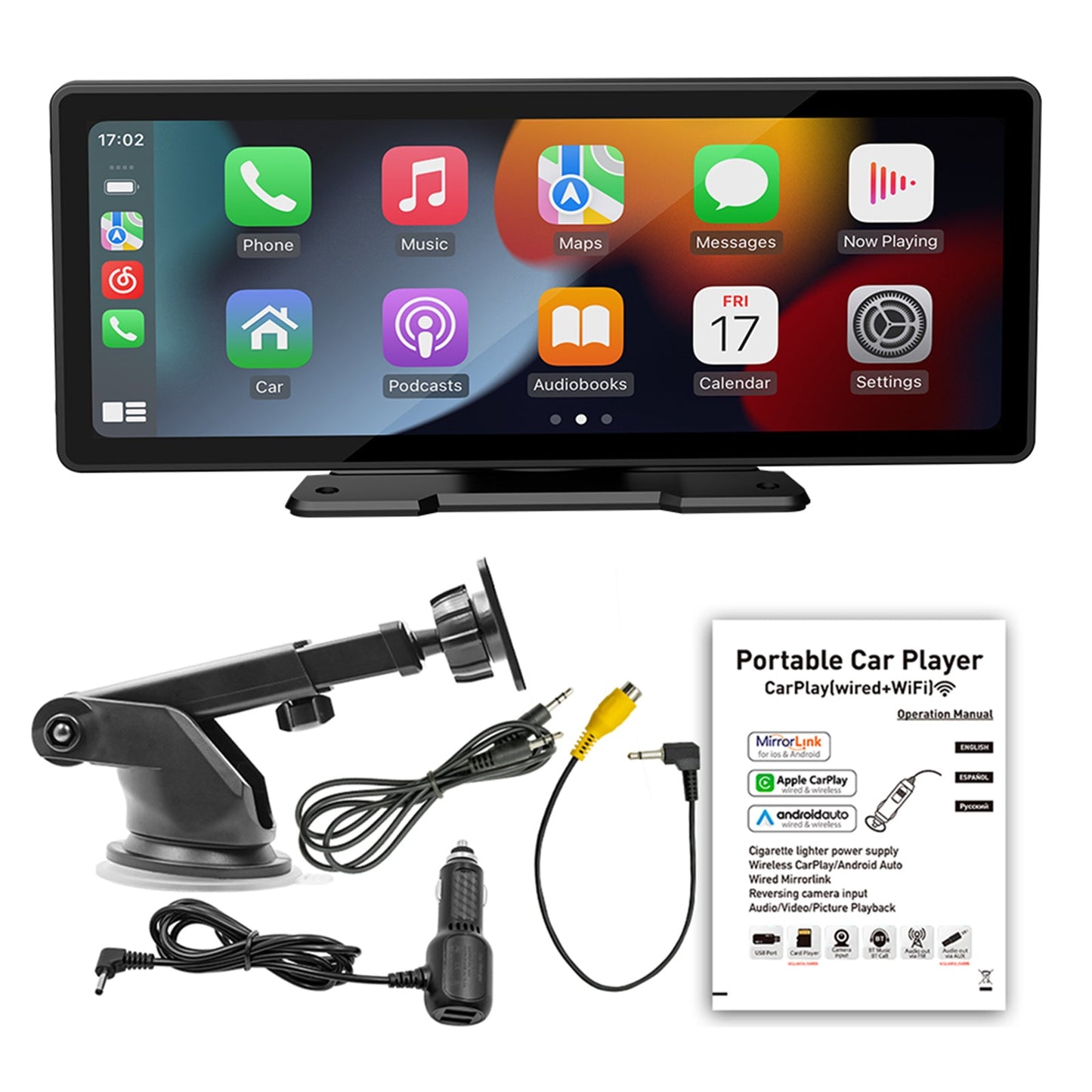 Lettore MP5 per auto FM con radio stereo Bluetooth wireless Carplay da 10,26 pollici + fotocamera a 4 LED