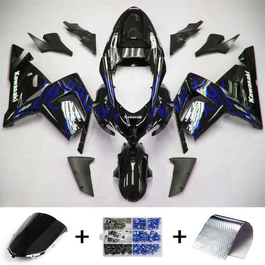 Amotopart Kawasaki 2004-2005 ZX10R Nero con kit di trigger di linea blu