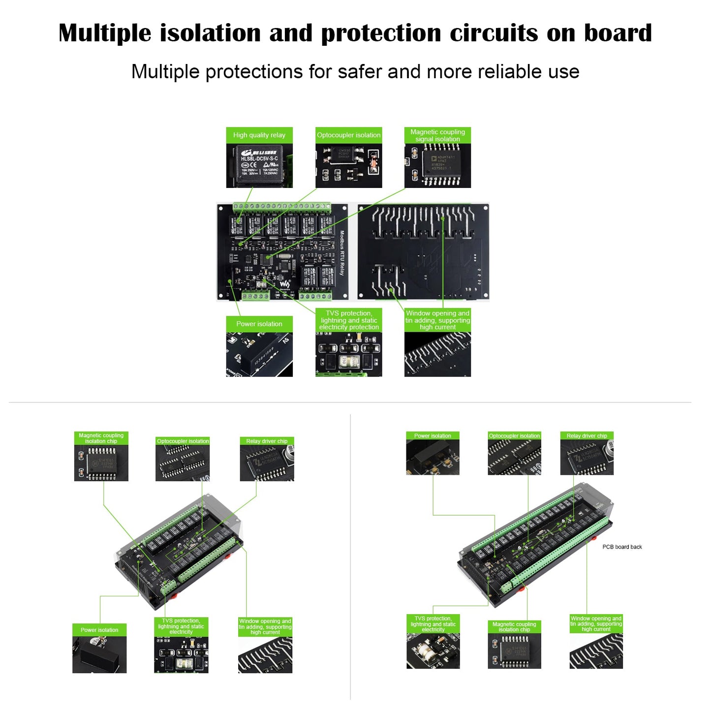 Circuiti di protezione di isolamento del modulo relè RS485 Modbus RTU a 8/16/32 canali