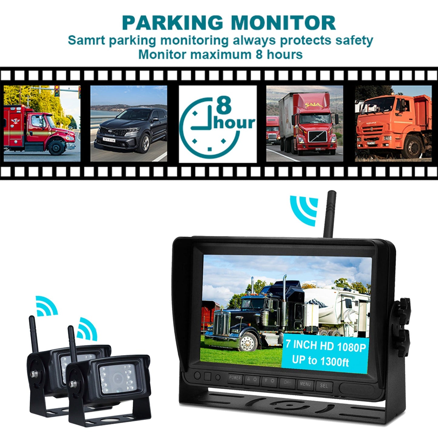 7" Display AHD 1080P Wireless 2CH Kit telecamera di retromarcia per retromarcia per camion rimorchio