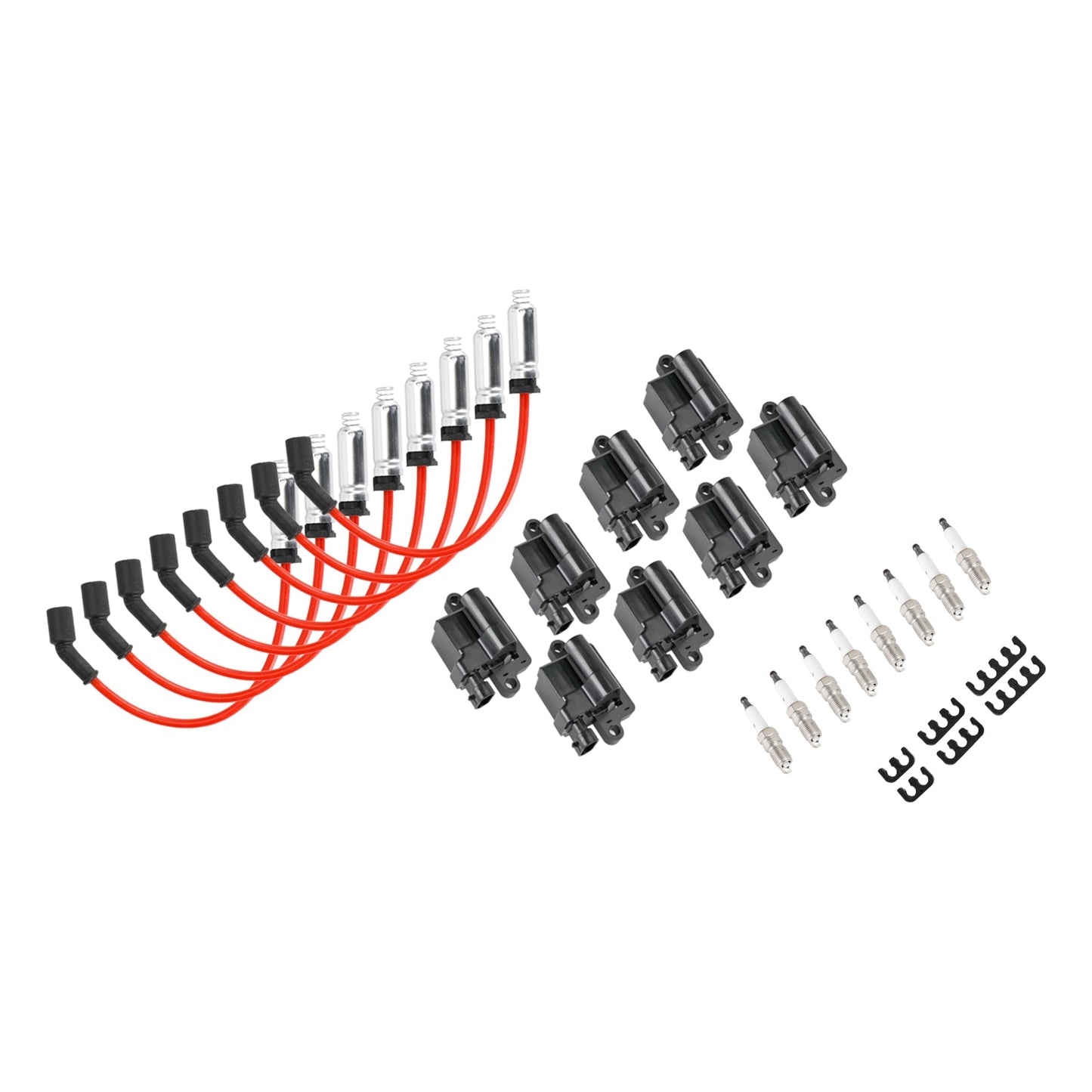 2003-2005 Chevrolet Express 2500 GMC Savana 1500 2500 3500 Confezione da 8 bobine di accensione quadrate e cavo per candele