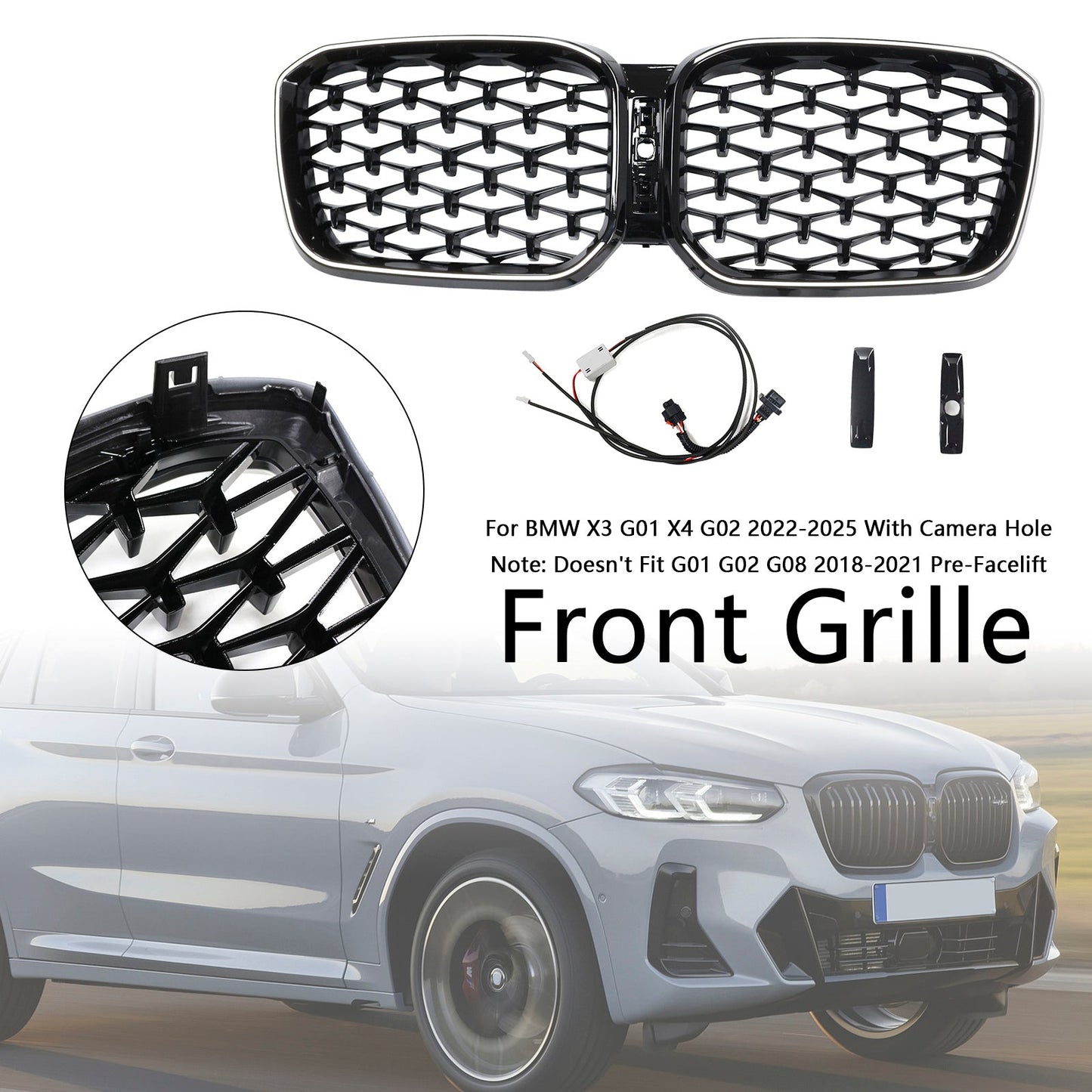 Griglia a rene paraurti anteriore nero lucido BMW X3 G01 X4 G02 2022-2025