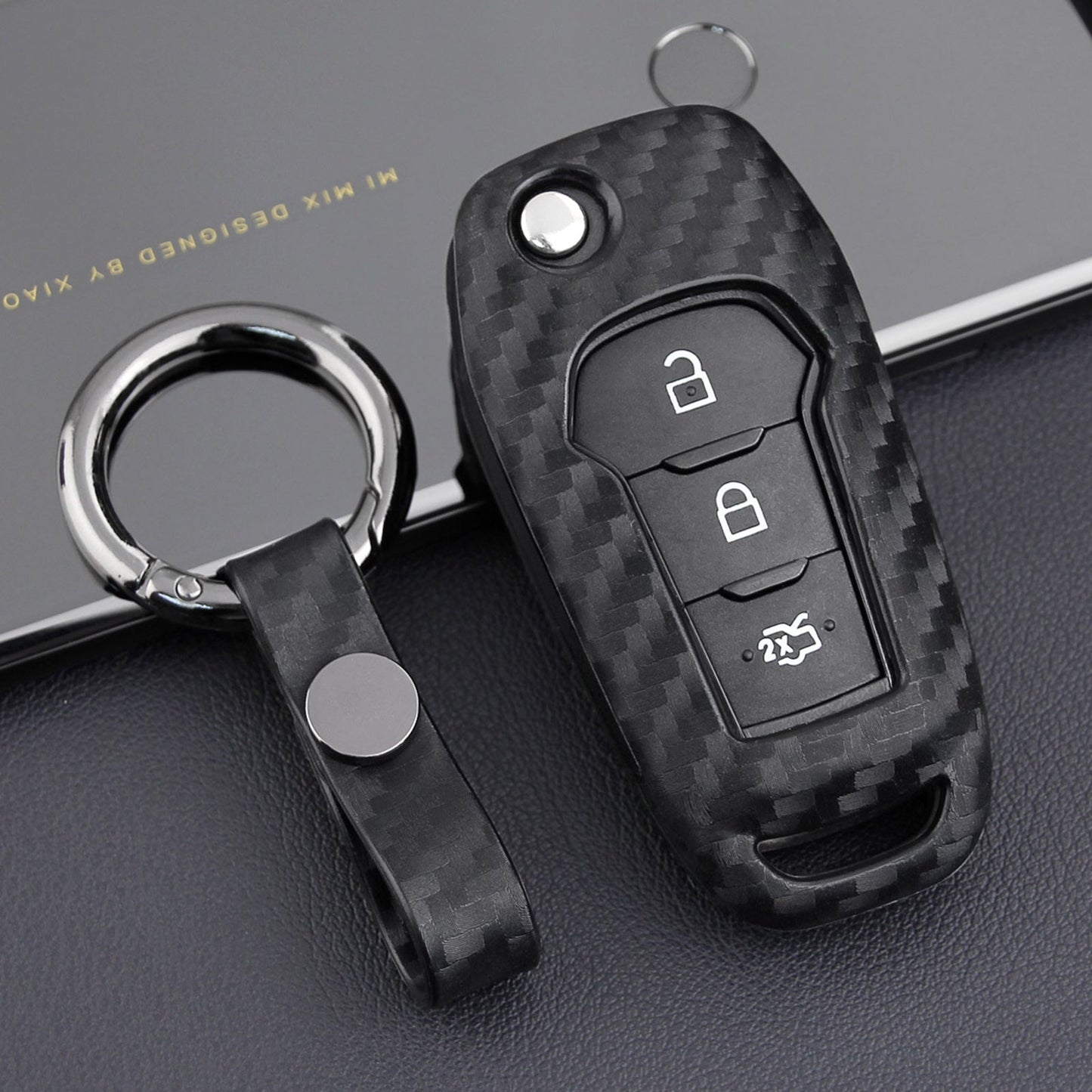 Custodia in pelle e silicone per chiave auto con fibbia per Ford