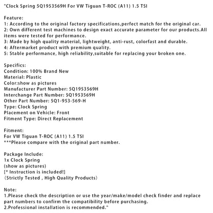 VW Tiguan T-ROC (A11) 1.5 TSI Clock Spring 5Q1953569H