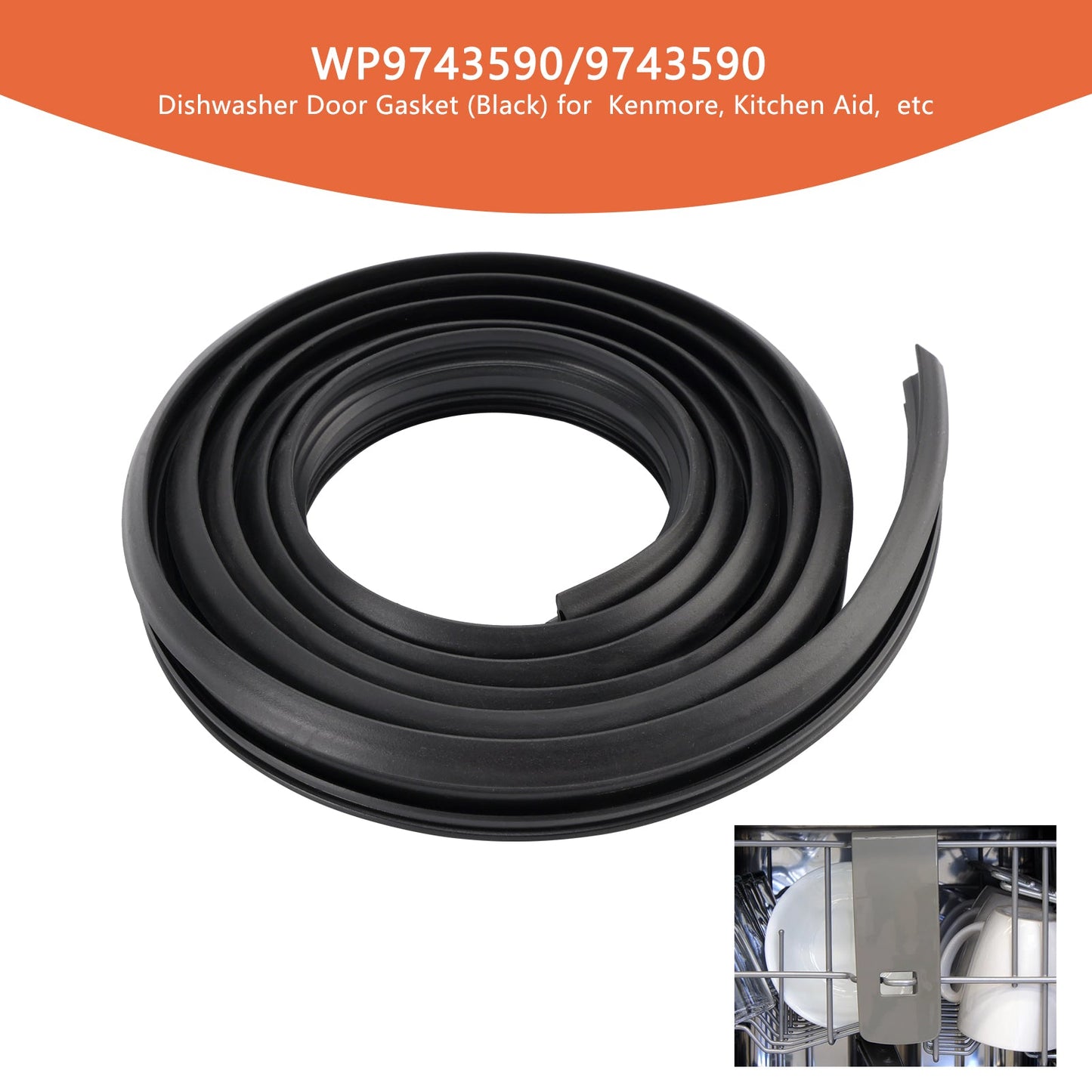 Guarnizione per porta lavastoviglie WP9743590/9743590 (nera) per Kenmore KitchenAid ecc.