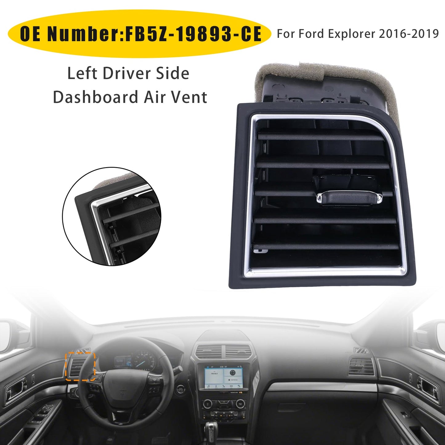 Bocchetta di ventilazione esterna del cruscotto lato guidatore sinistro FB5Z-19893-CE per Ford Explorer 2016-2019