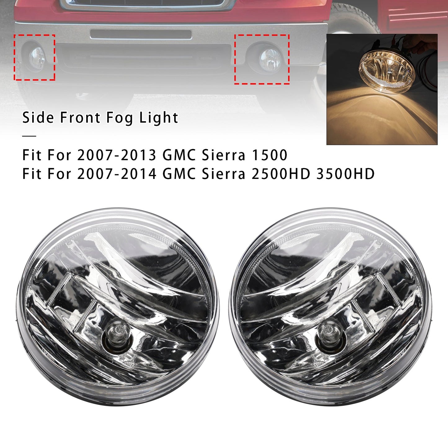 Coppia di fari fendinebbia anteriori con lampadine per GMC Sierra 1500 2007-2013