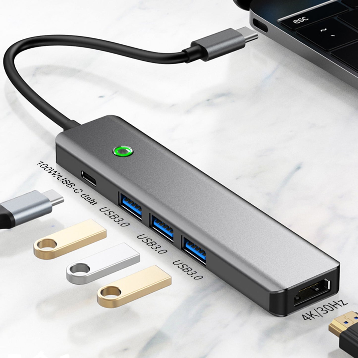 Adattatore hub di interfaccia HDMI PD100W USB3.0 TYPE-C 5 in 1 per MacBook iPad Pro