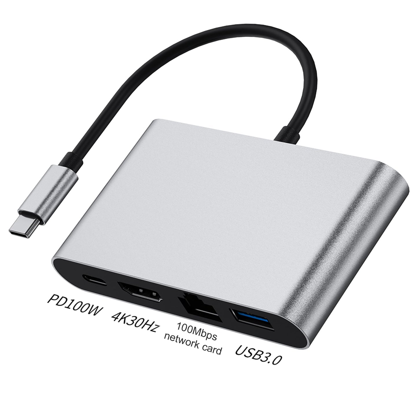 Stazione di aggancio 4 in 1 TYPE-C a RJ45 100M HDMI USB3.0 PD Interfaccia per MacBook