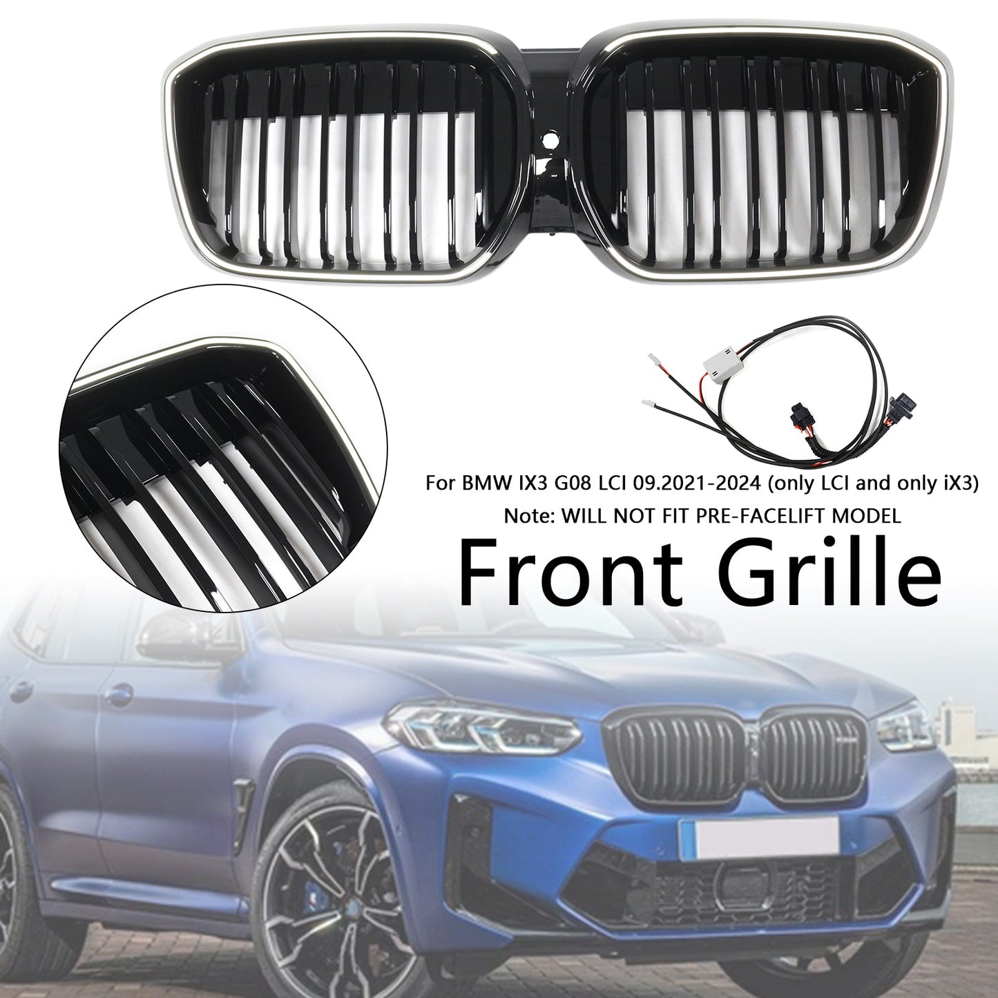 Griglia anteriore a doppio rene nera lucida BMW IX3 G08 LCI 2022-2024