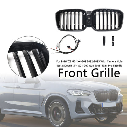 Griglia a rene paraurti anteriore nero lucido BMW X3 G01 X4 G02 2022-2025 con foro per telecamera