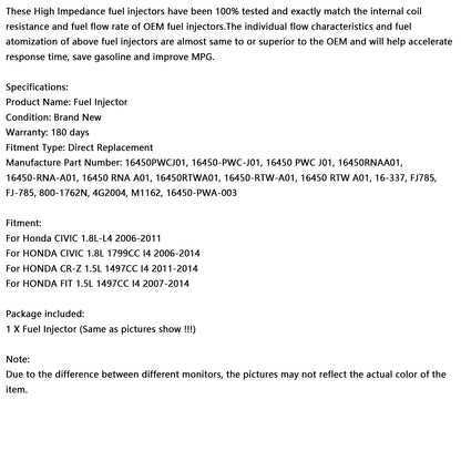 1 iniettore di carburante 16450-PWC-J01 adatto per HONDA CIVIC 1.8L 2006-2014 MP4274