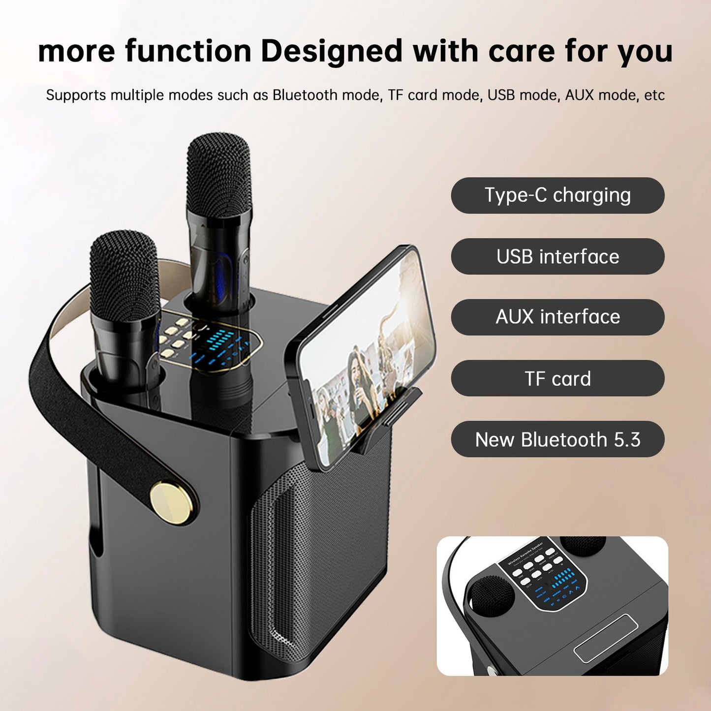 Altoparlante Bluetooth wireless con doppio microfono, altoparlante portatile per karaoke domestico