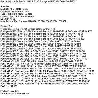 06/2012-04/2017 Hyundai i30 Station Wagon (GD) 1.6 CRDi Station Wagon Sensore di particolato diesel 392652A200