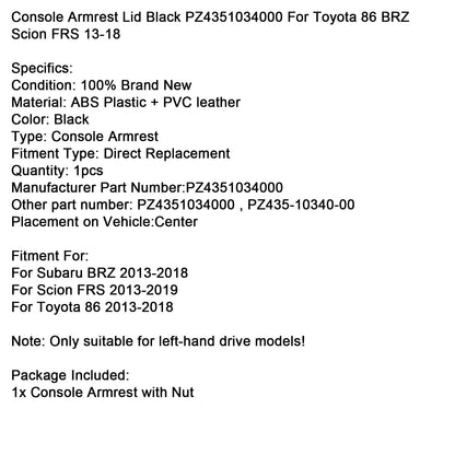Coperchio bracciolo console nero PZ4351034000 per Toyota 86 BRZ Scion FRS 13-18