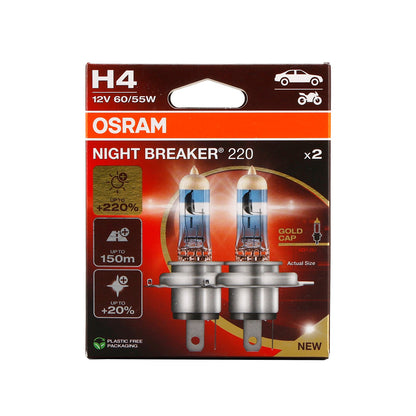 2 lampade per auto Night Breaker H4 64193NB220 12V 60/55W per OSRAM