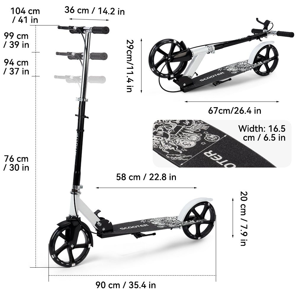 Monopattino pieghevole pendolare adulti/adolescenti ruote PU piene luminose 8" doppi freni sicurezza piattaforma antiscivolo