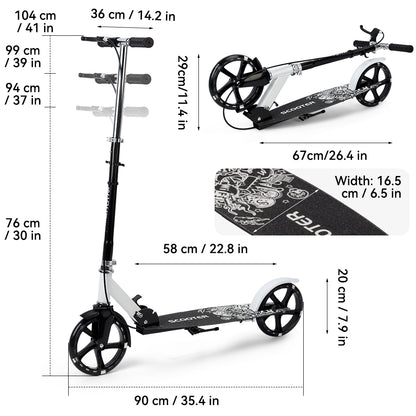 Monopattino pieghevole pendolare adulti/adolescenti ruote PU piene luminose 8" doppi freni sicurezza piattaforma antiscivolo