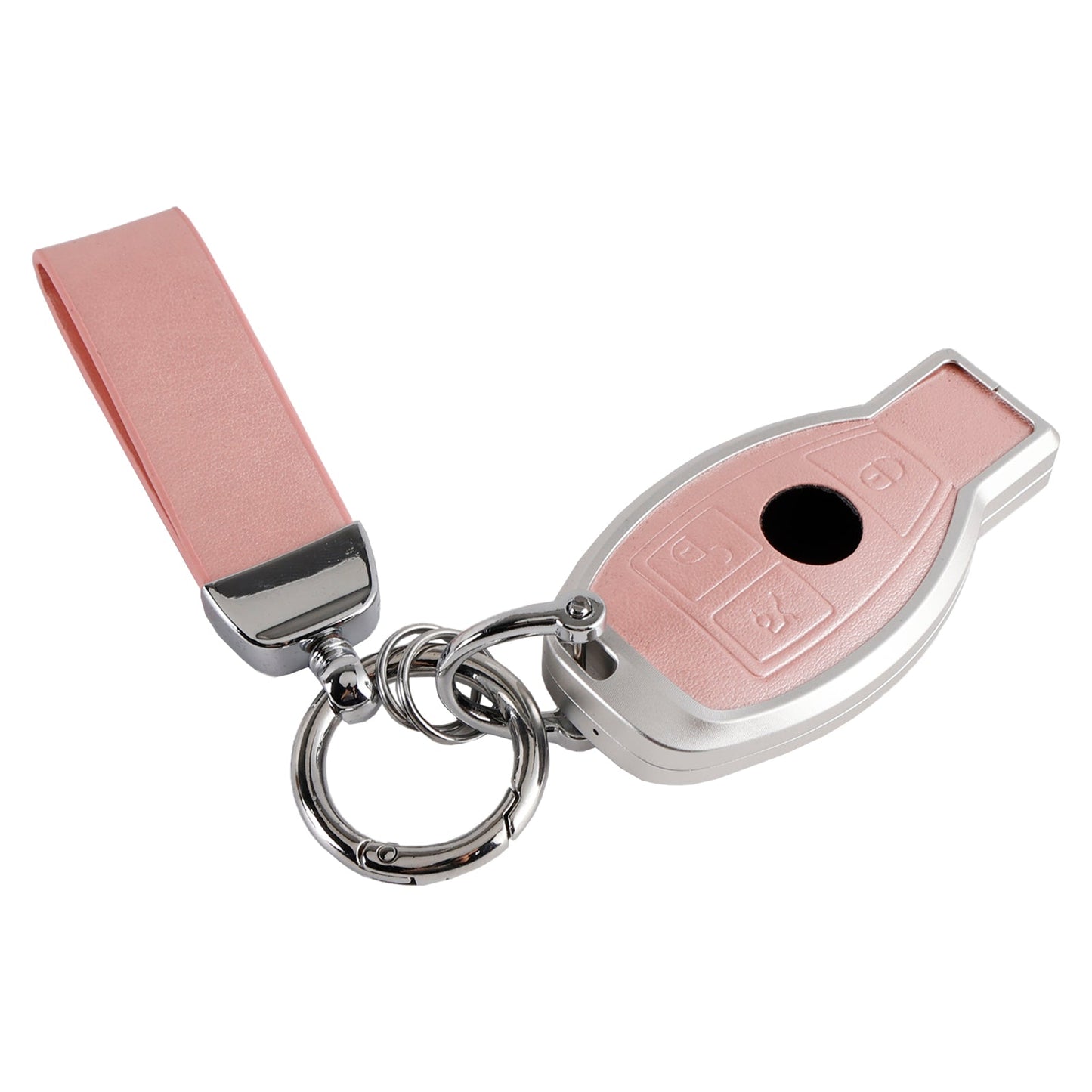 Custodia in pelle, lega, alluminio e TPU rosa per chiave auto Mercedes GLC GLK CLS