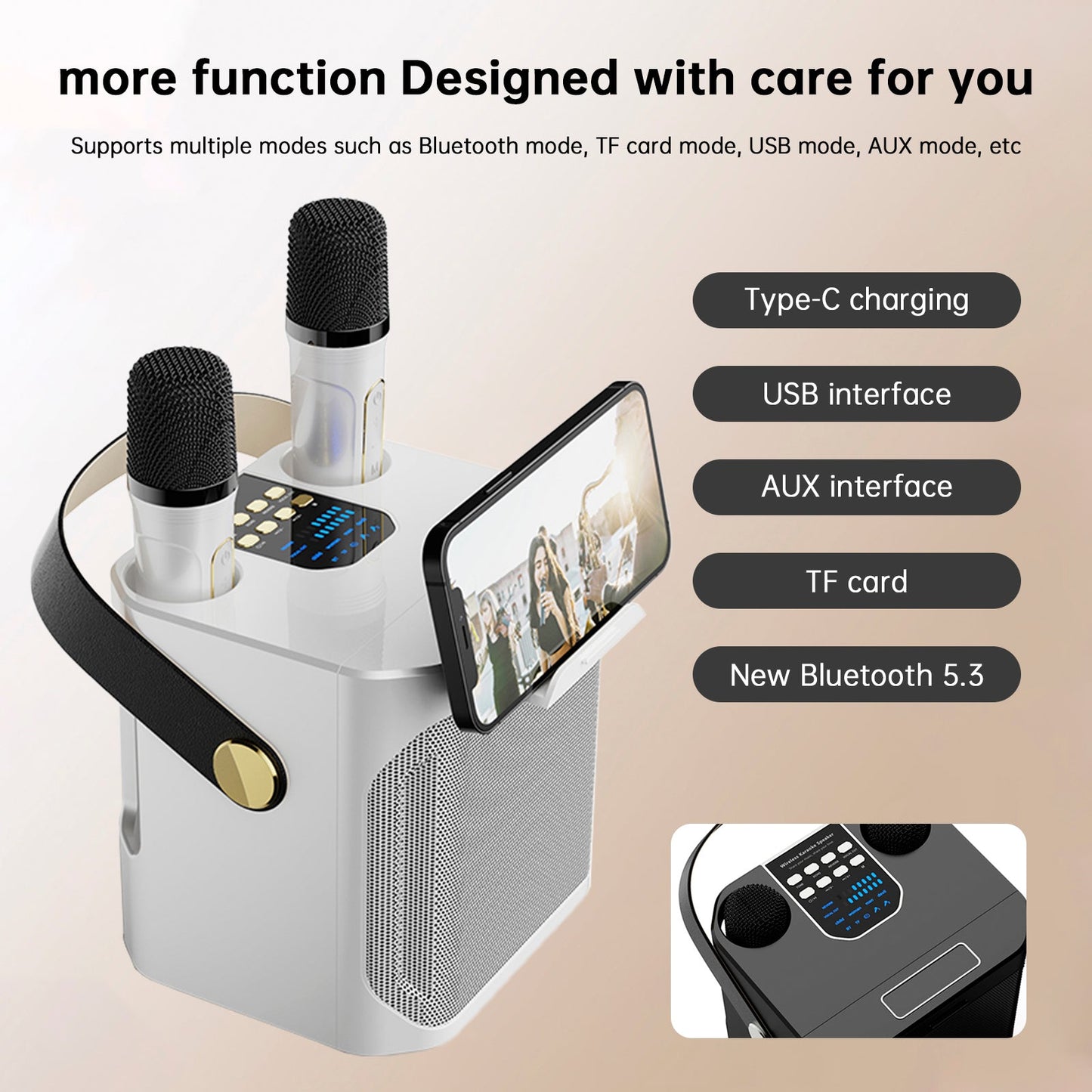 Altoparlante Bluetooth wireless con doppio microfono, altoparlante portatile per karaoke domestico