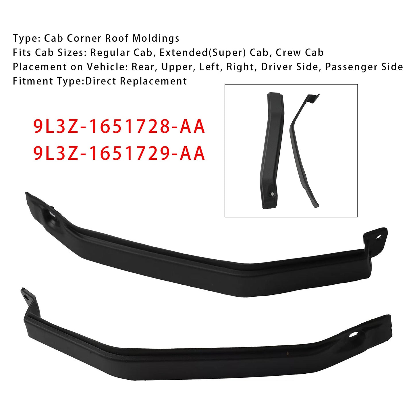 Modanature per tetto angolare cabina esterna L+R 9L3Z-1651729-AA per Ford F150 2009-2014