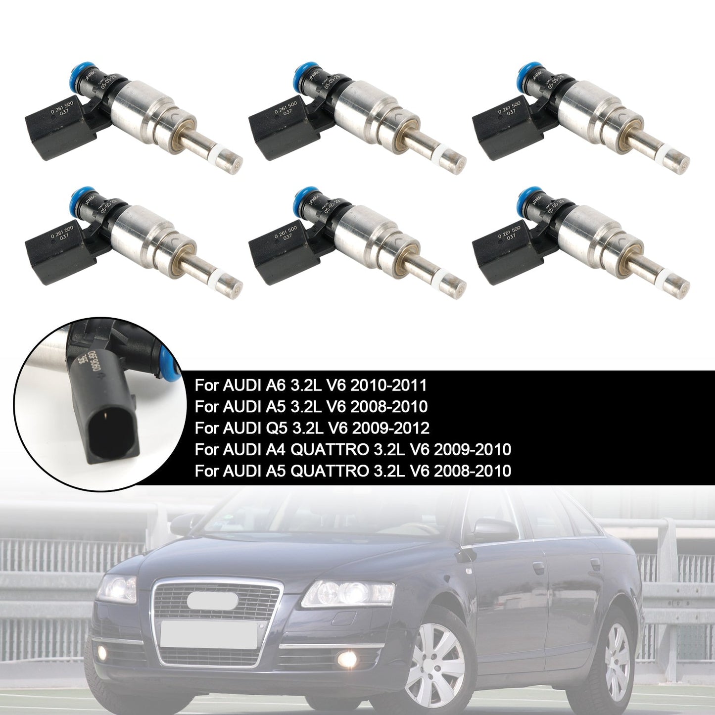 2008-2010 AUDI A5 QUATTRO 3.2L V6 6PCS Iniettore di carburante 06E906036F 0261500037