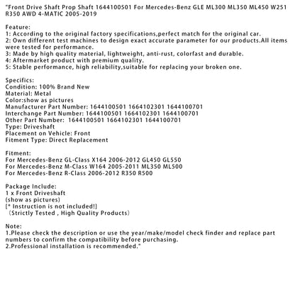 Albero di trasmissione anteriore Mercedes-Benz Classe R R350 R500 2006-2012 1644100501 1644100701 1664102301
