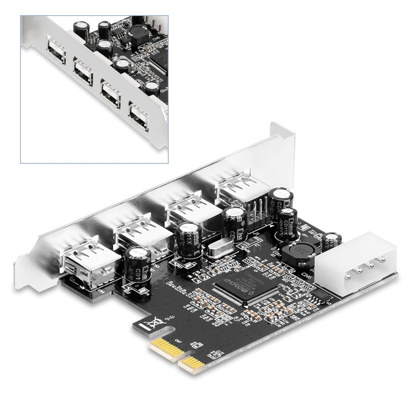 Scheda di espansione HUB 2.0 PCIE a USB 2.0, scheda adattatore Moschip, alimentazione a 4 pin