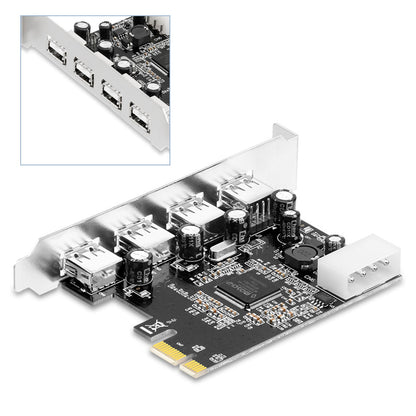 Scheda di espansione HUB 2.0 PCIE a USB 2.0, scheda adattatore Moschip, alimentazione a 4 pin