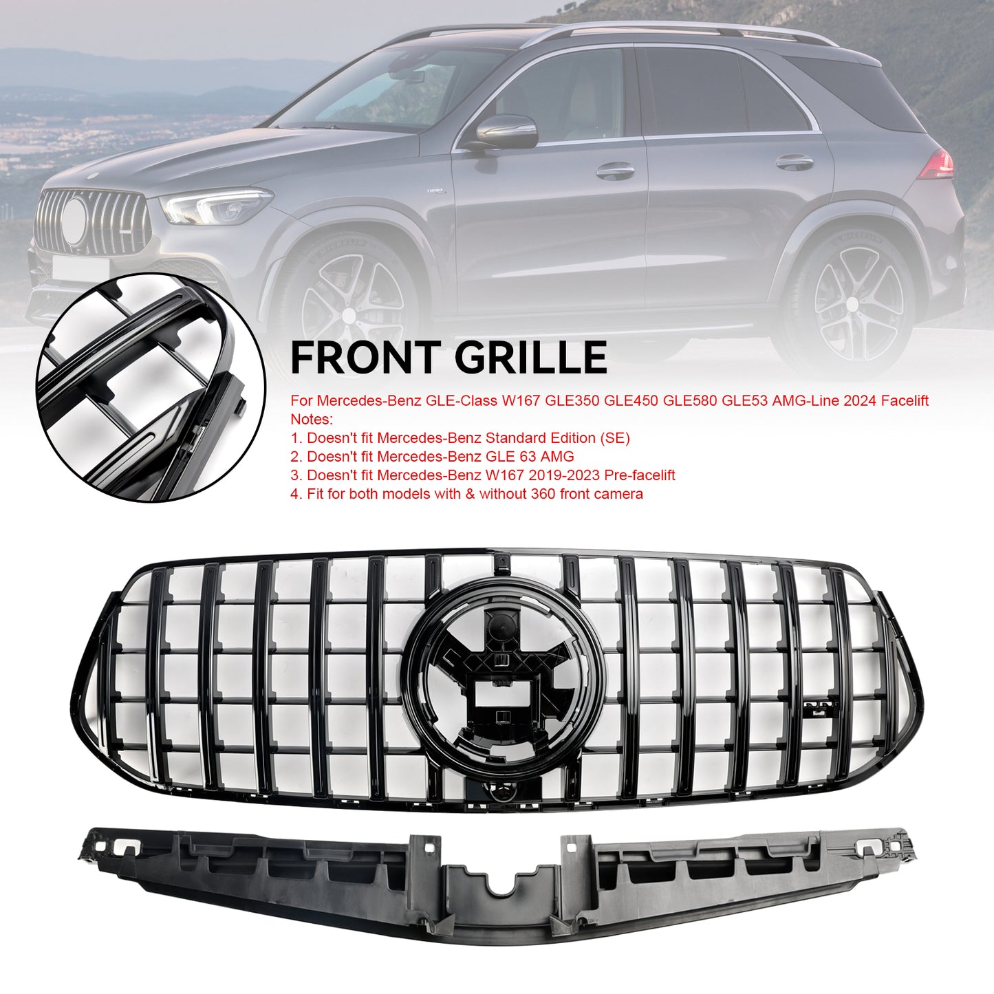 Per Mercedes Benz W167 GLE 350 GLE450 AMG-Line 2024 Griglia per paraurti anteriore
