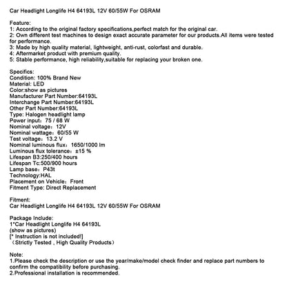 Faro auto Longlife H4 64193L 12V 60/55W per OSRAM