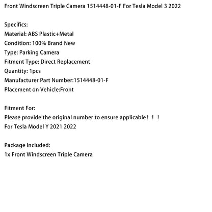 Parabrezza anteriore Tesla Model 3 2022 con tripla telecamera 1514448-01-F