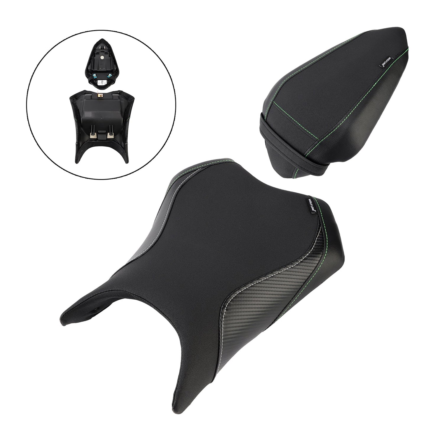 Kit cuscini passeggero anteriore e posteriore Raider per Kawasaki Ninja 500 Z500 2024-2025, colore nero.