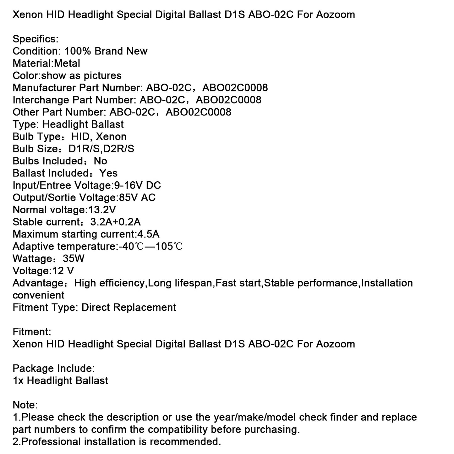 Ballast digitale speciale per fari allo xeno HID D1S ABO-02C