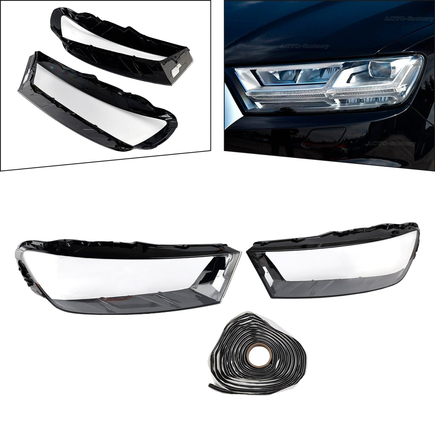 2016-2019 Per Audi Q7 Coppia Copertura lente faro auto LH+RH Colla per guscio paralume