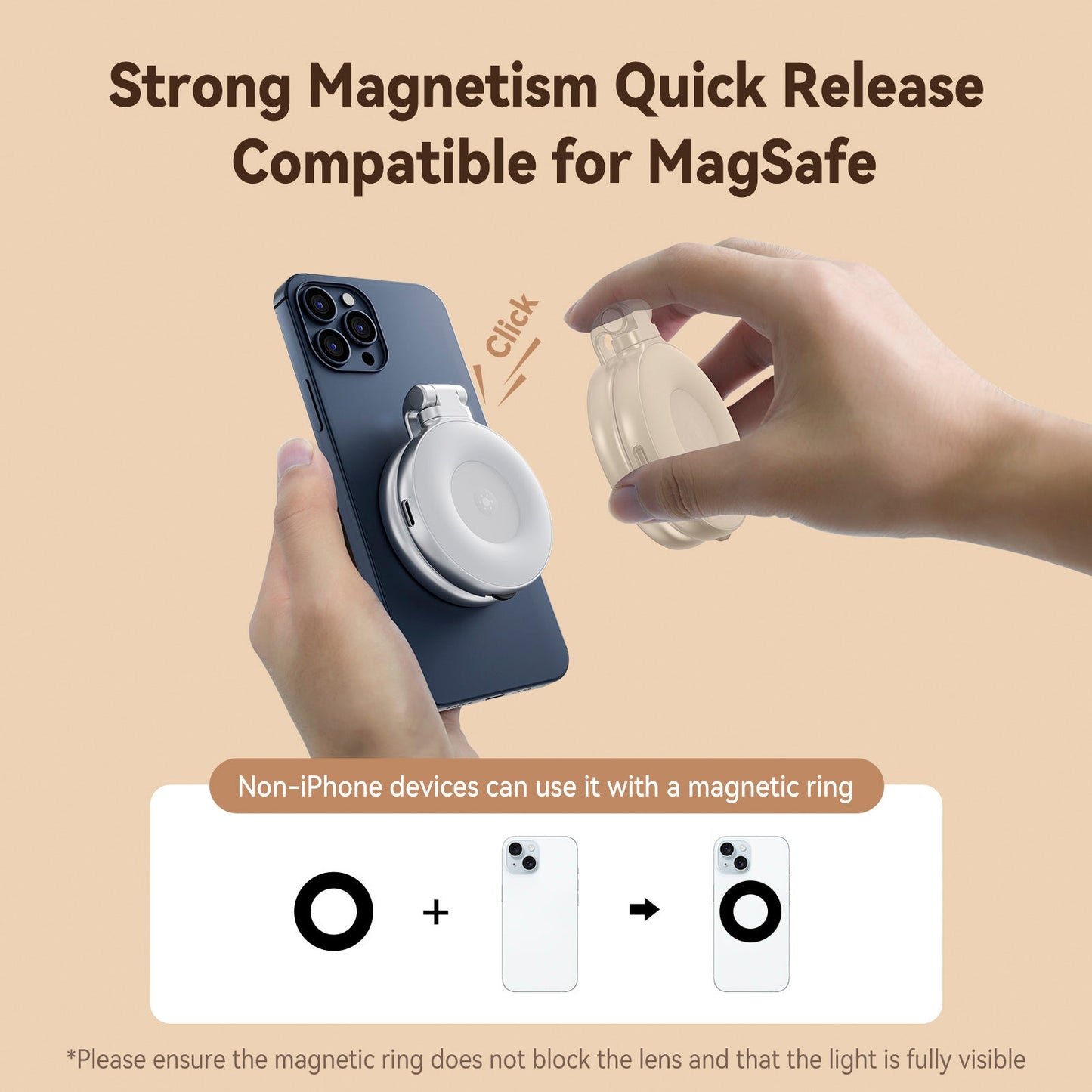 Luce di riempimento magnetica per cellulare, luce tascabile rotante portatile ed estensibile