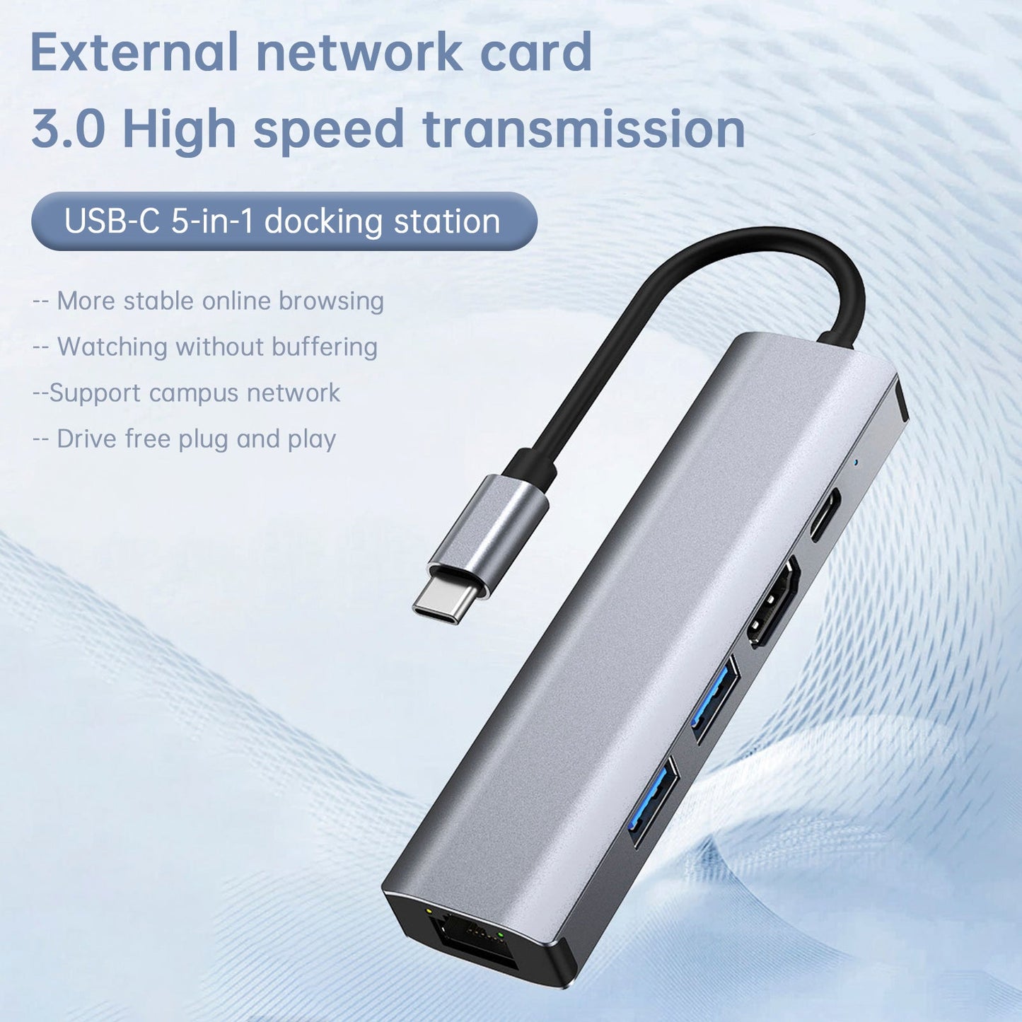 5 in 1 TYPE-C a USB3.0*1+USB2.0*1+PD100W/dati USB-C+HDMI+scheda di rete 100M per iPad