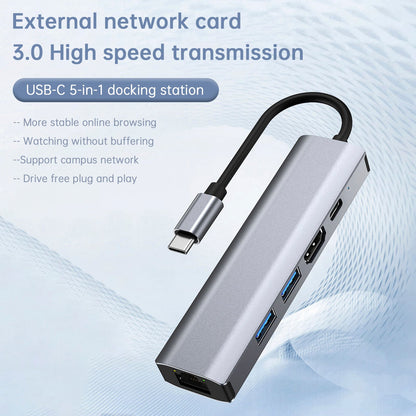 5 in 1 TYPE-C a USB3.0*1+USB2.0*1+PD100W/dati USB-C+HDMI+scheda di rete 100M per iPad