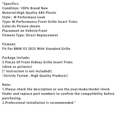 Clip per inserti griglia anteriore a doppio rene in ABS tricolore BMW X3 2025