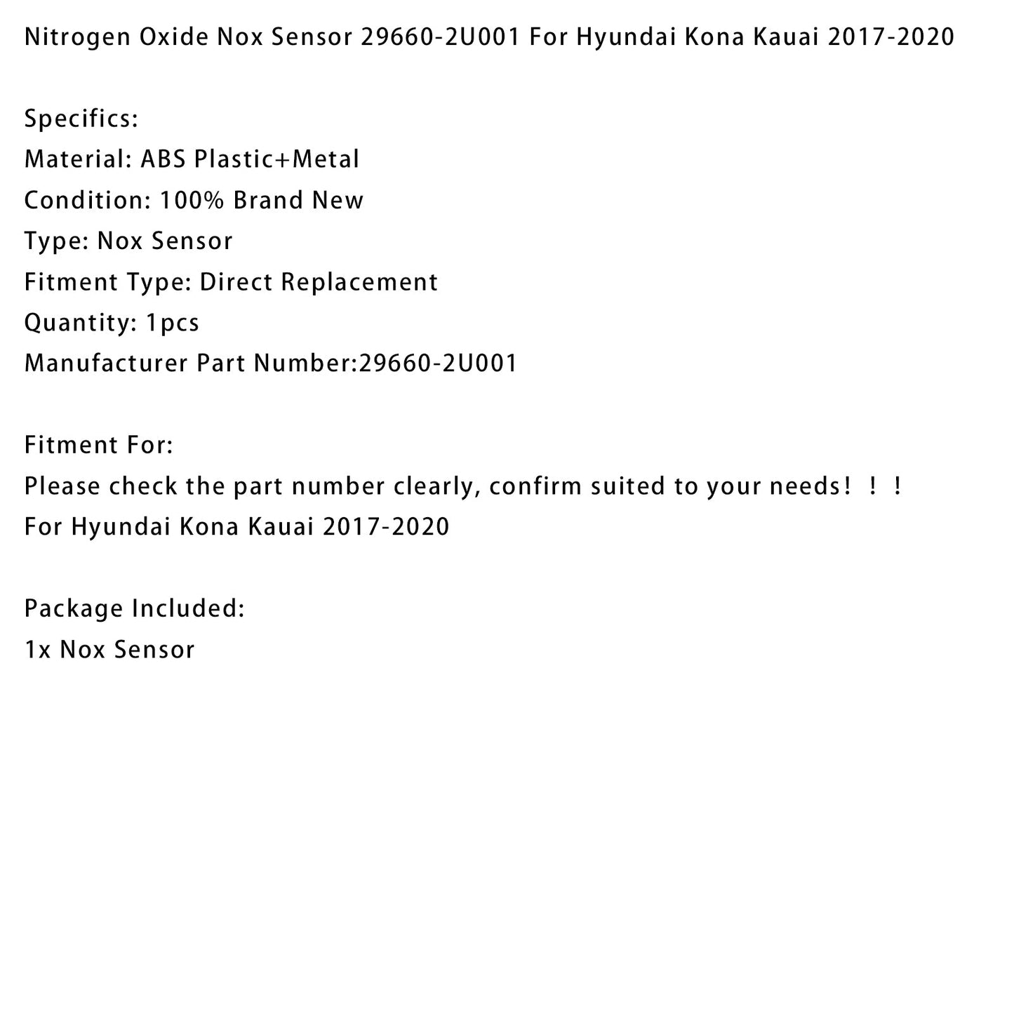 Sensore di ossido di azoto Nox Hyundai Kona Kauai 2017-2020 29660-2U001