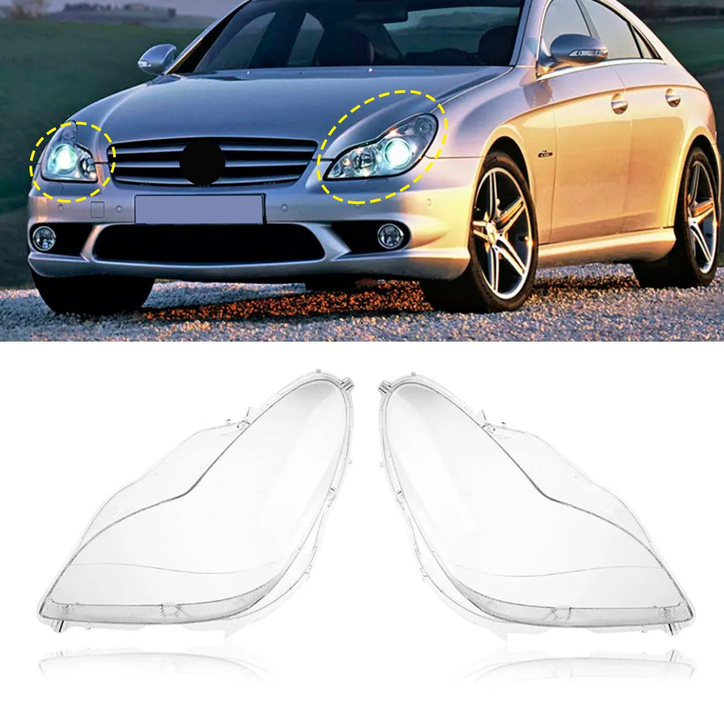 Copertura trasparente in vetro per fari anteriori Mercedes W219 CLS350 CLS500 2006-2011